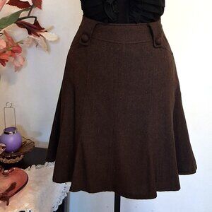 Preowned Brown Wool A-line Flared High Waist Short Lined Skirt